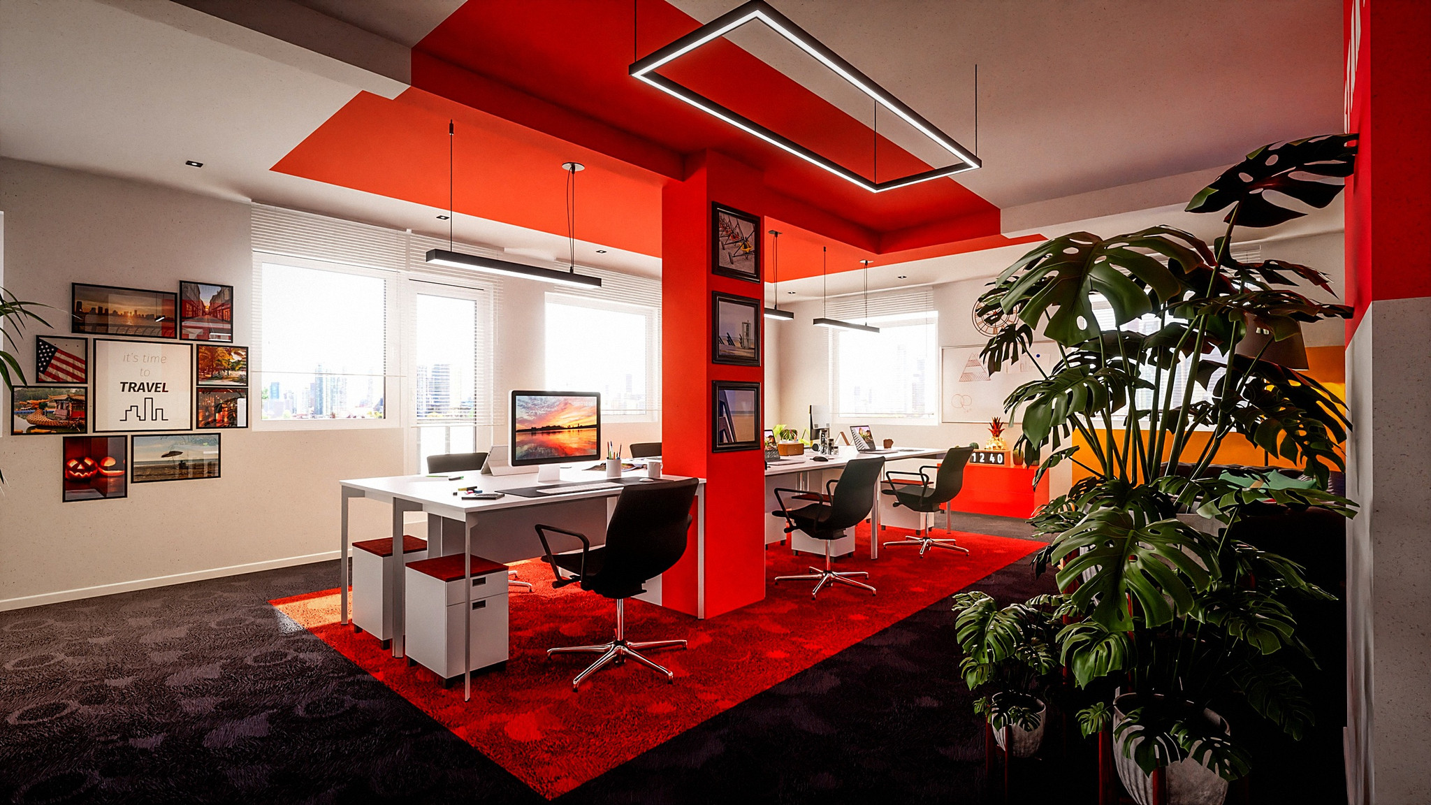 DUM red open-plan office interior