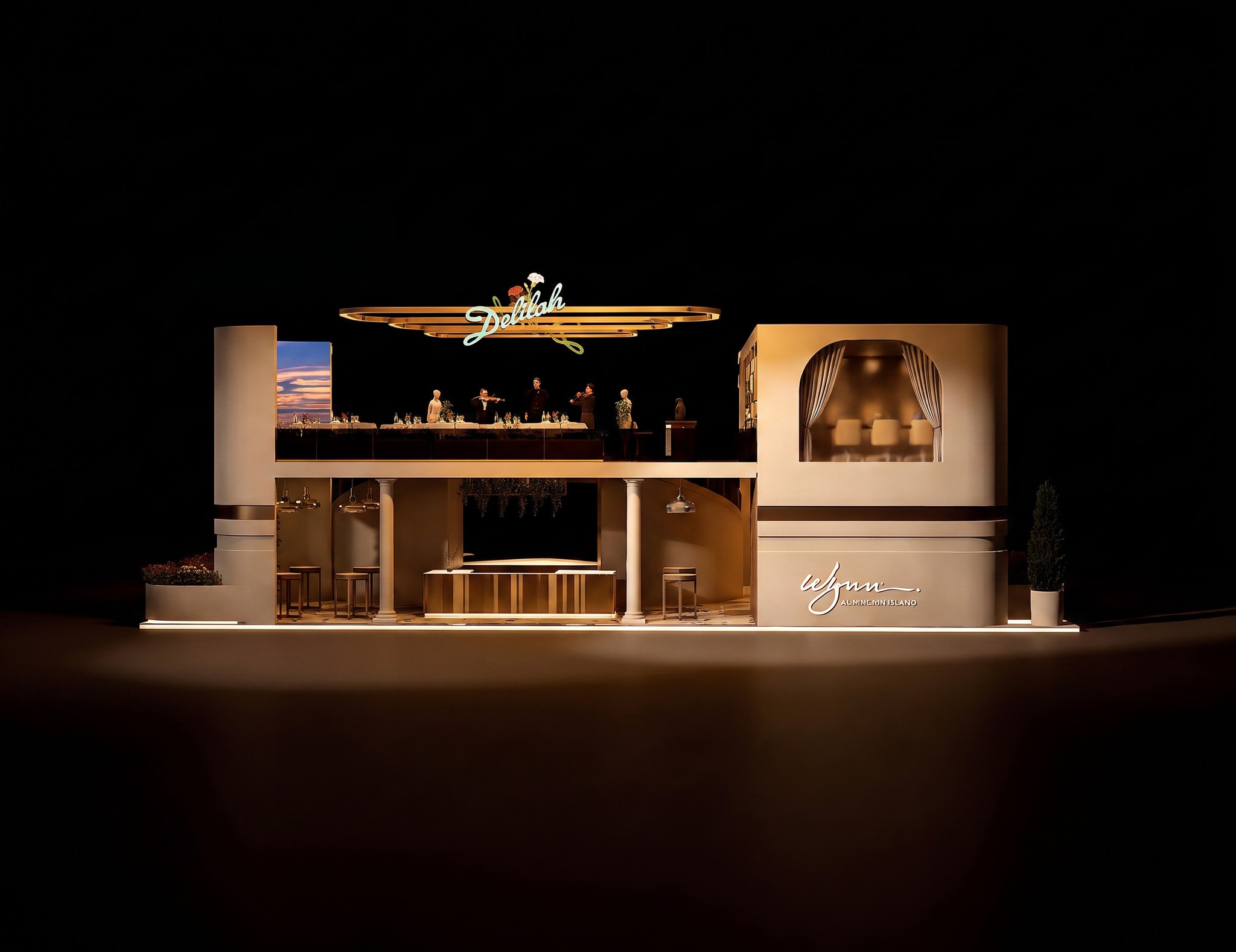 Wynn Al Marjan Island Delilah two-storey exhibition stand, front view